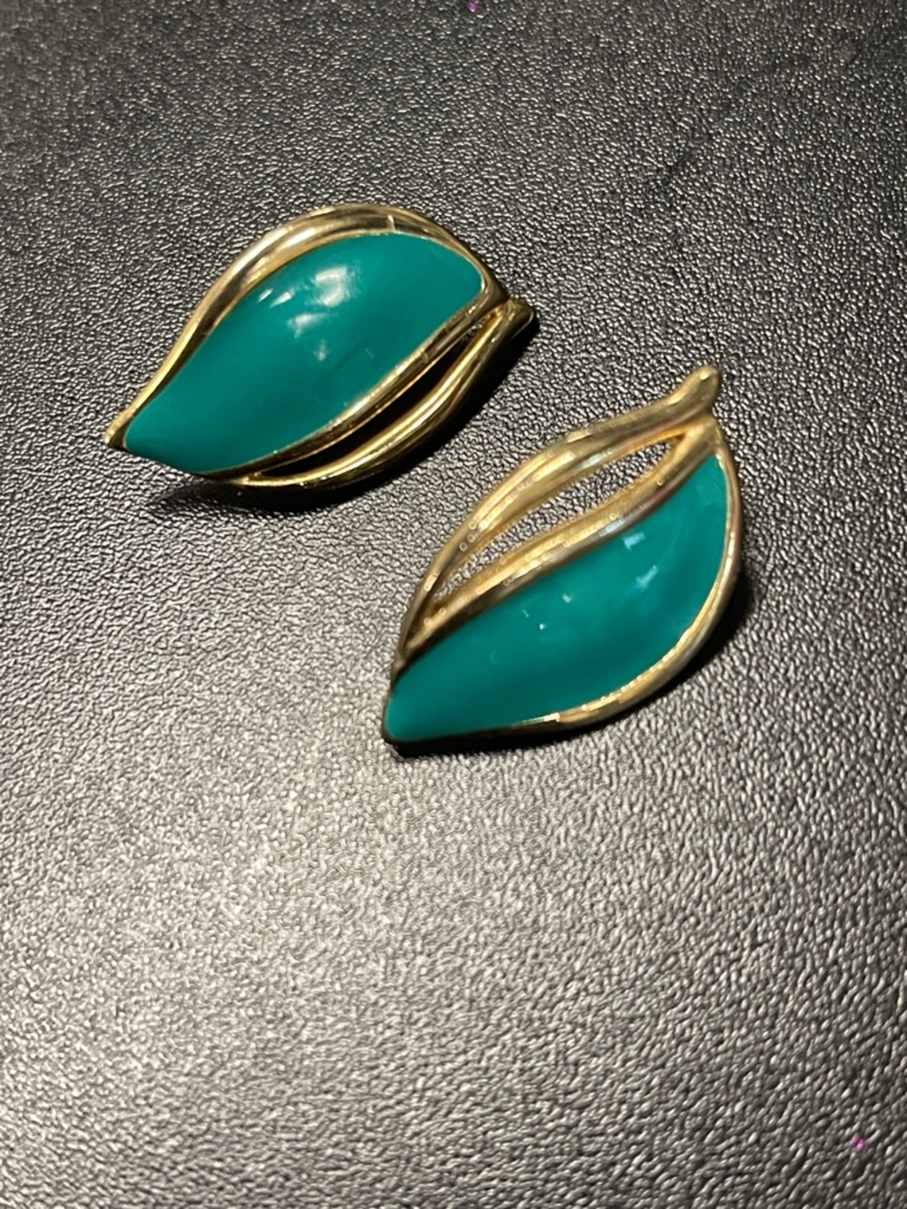 Gold-Tone Teal Leaf Clip-On Earrings - Women Jewelry-A1